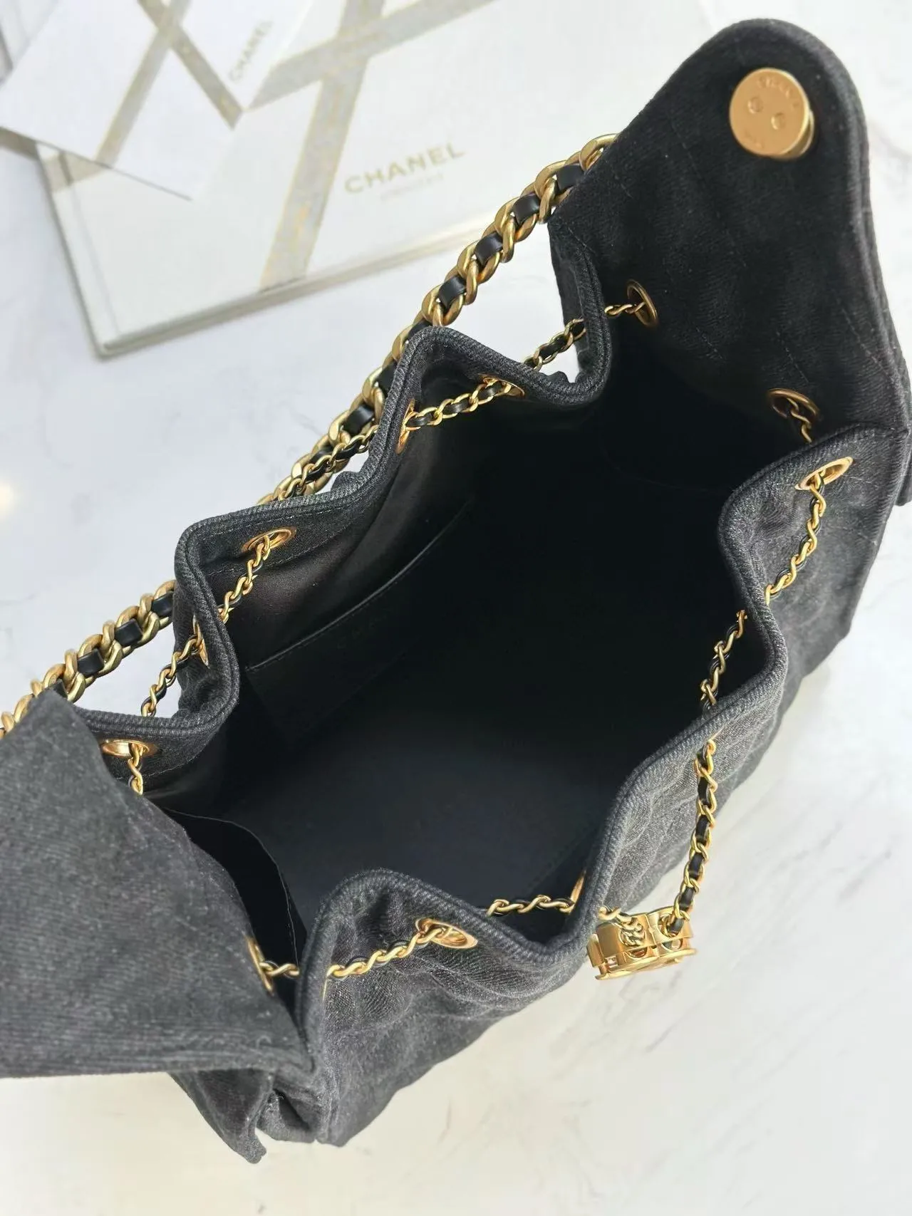 Bag Denim 30cm CHANEL Premium for less Hobo Black 25C Low-cost deal