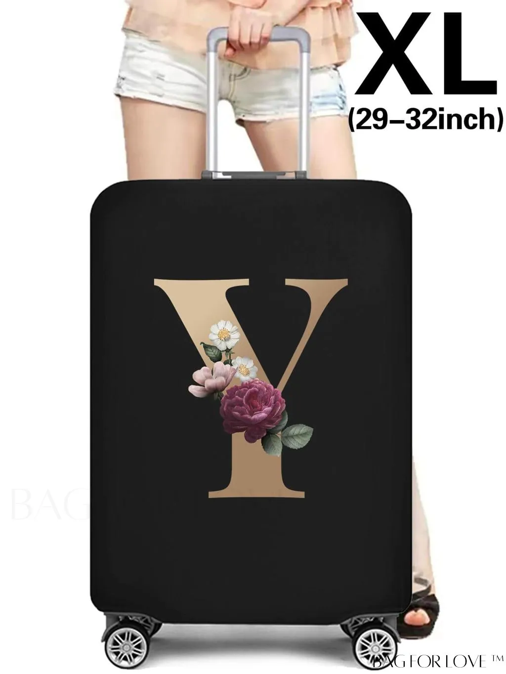 BagForLove - 29-32 Inch Suitcase Protective Cover with Elastic Dust Case and Gold Initial Name Embellishment