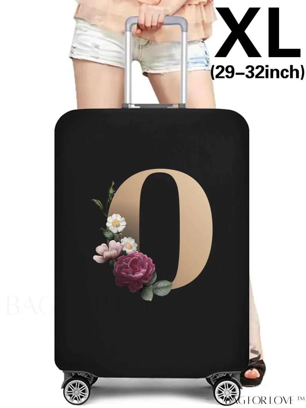 BagForLove - 29-32 Inch Suitcase Protective Cover with Elastic Dust Case and Gold Initial Name Embellishment