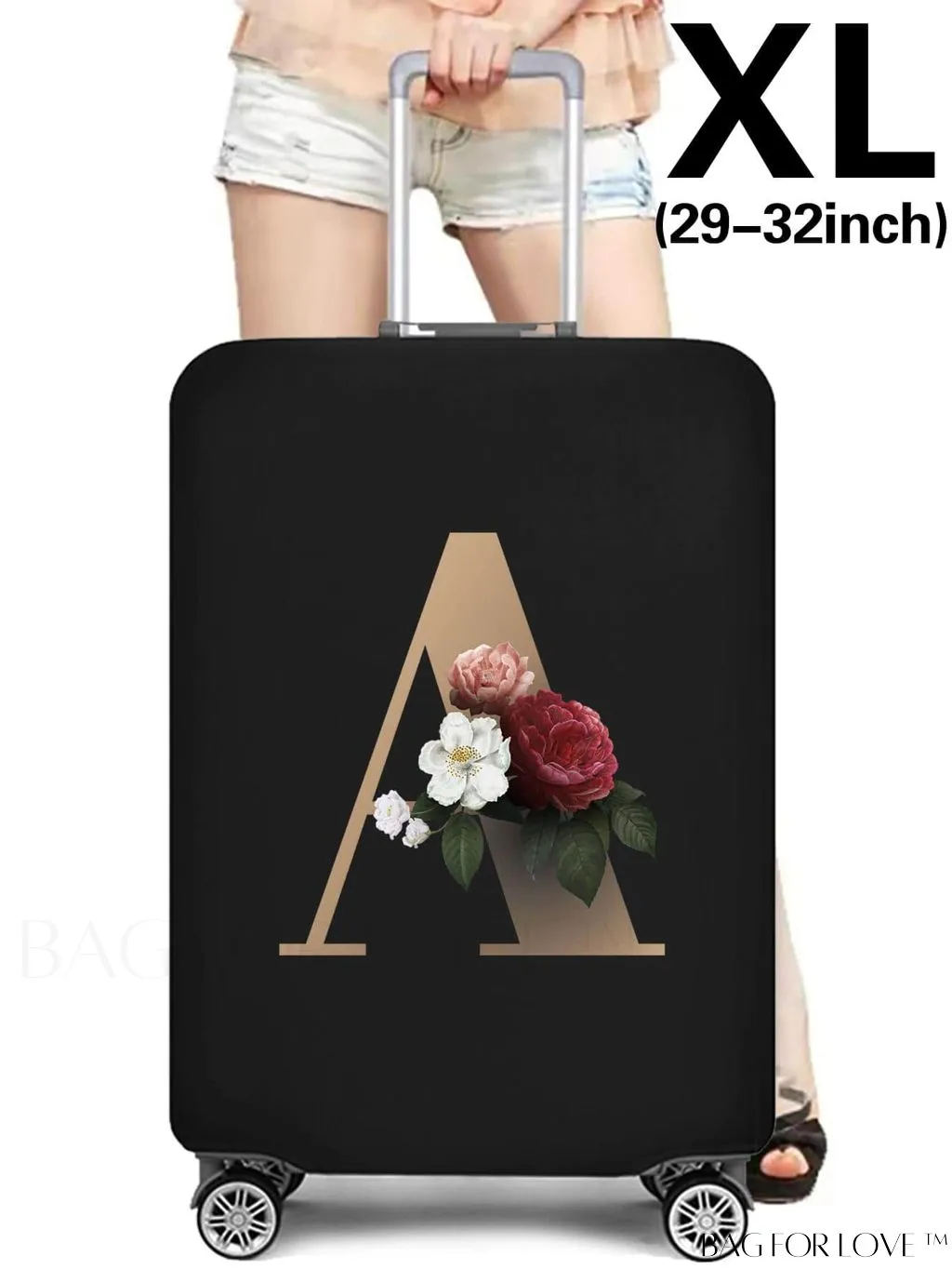 BagForLove - 29-32 Inch Suitcase Protective Cover with Elastic Dust Case and Gold Initial Name Embellishment