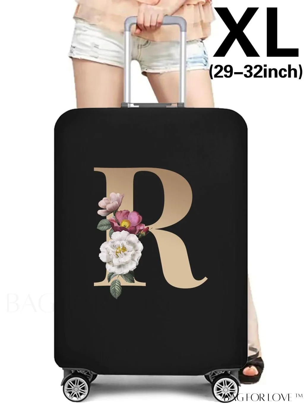 BagForLove - 29-32 Inch Suitcase Protective Cover with Elastic Dust Case and Gold Initial Name Embellishment