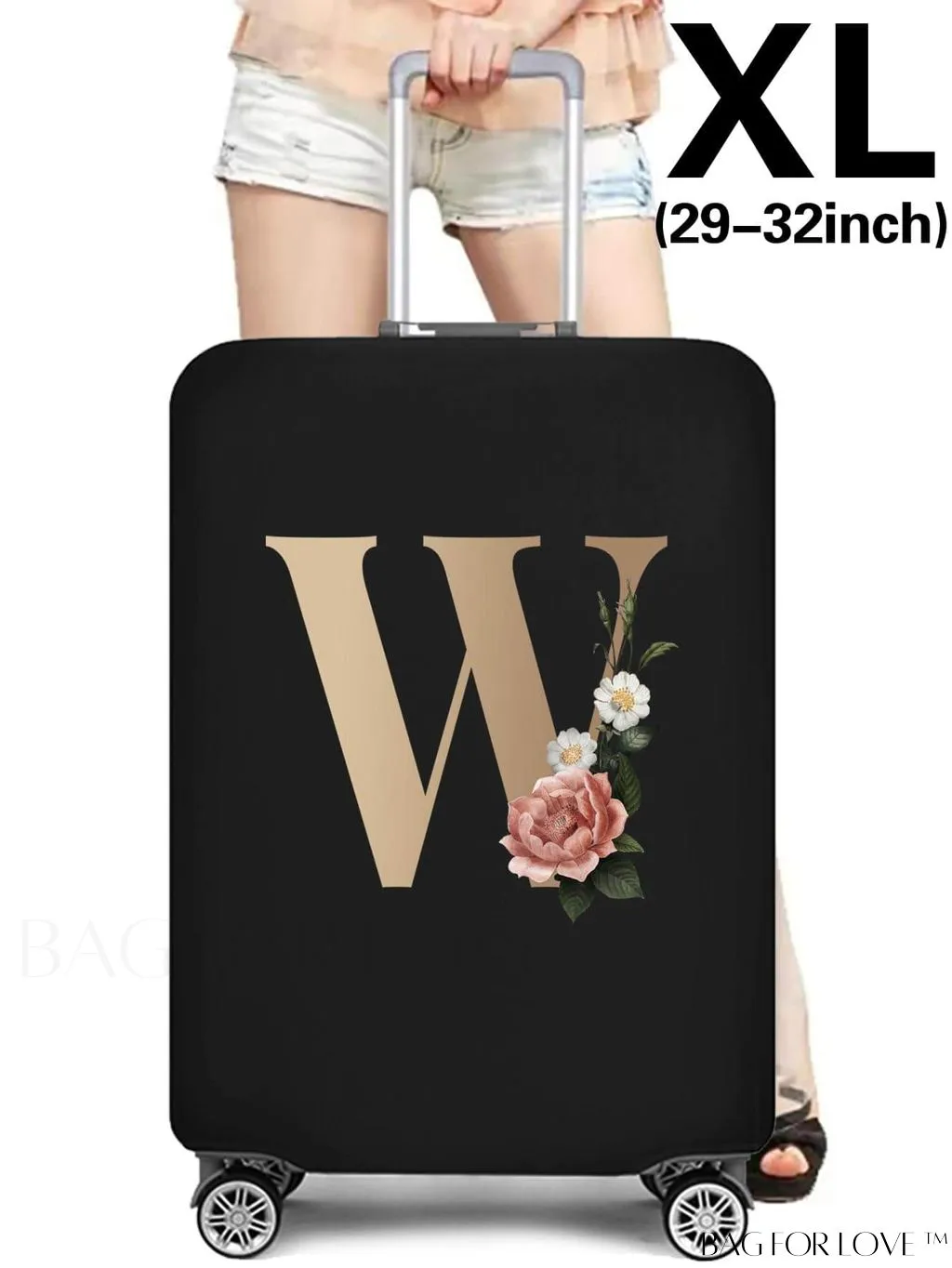 BagForLove - 29-32 Inch Suitcase Protective Cover with Elastic Dust Case and Gold Initial Name Embellishment