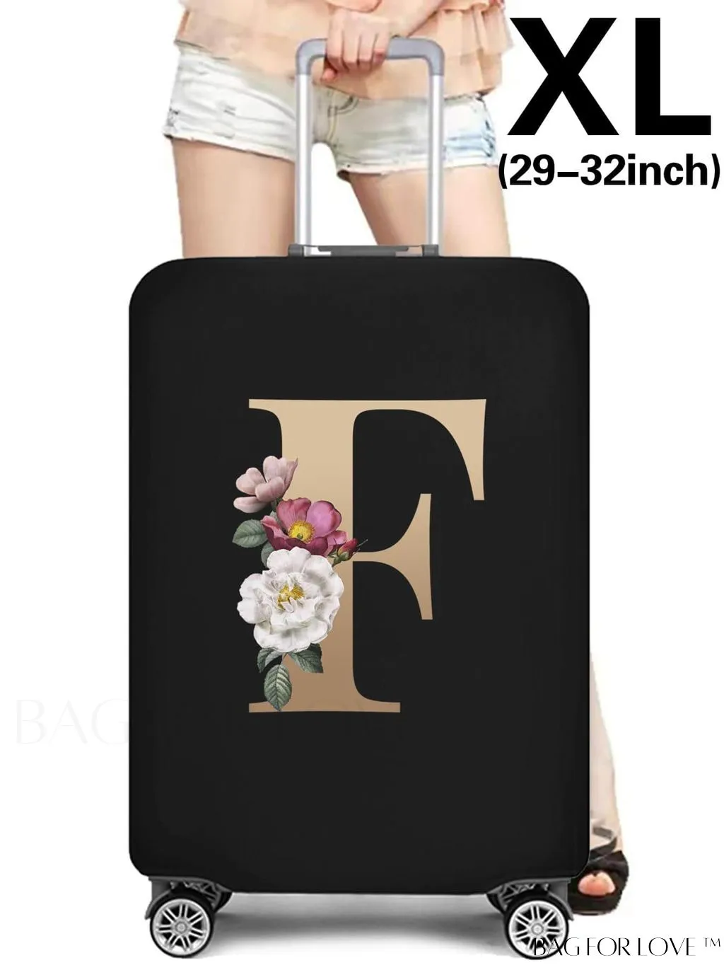 BagForLove - 29-32 Inch Suitcase Protective Cover with Elastic Dust Case and Gold Initial Name Embellishment