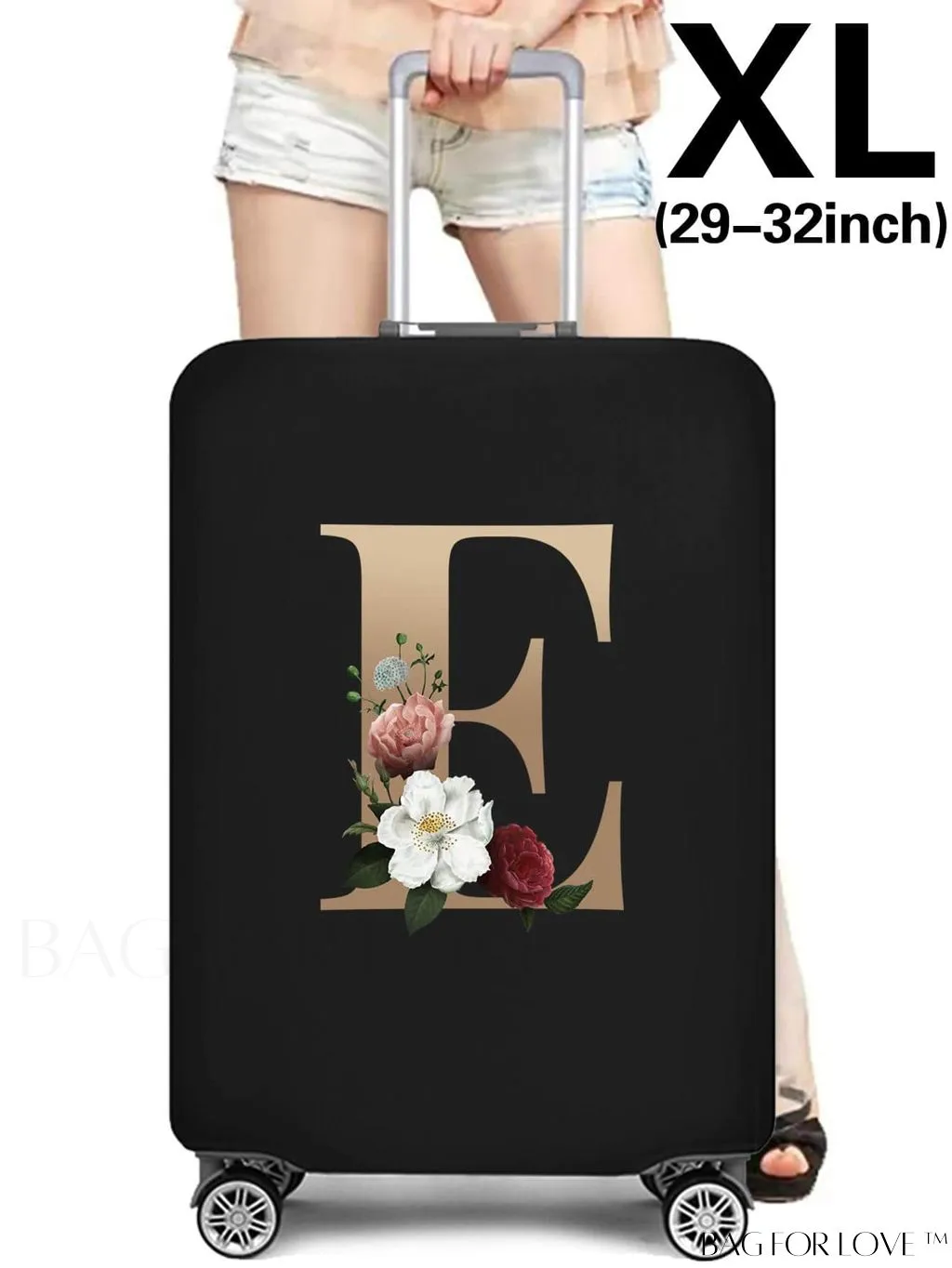 BagForLove - 29-32 Inch Suitcase Protective Cover with Elastic Dust Case and Gold Initial Name Embellishment
