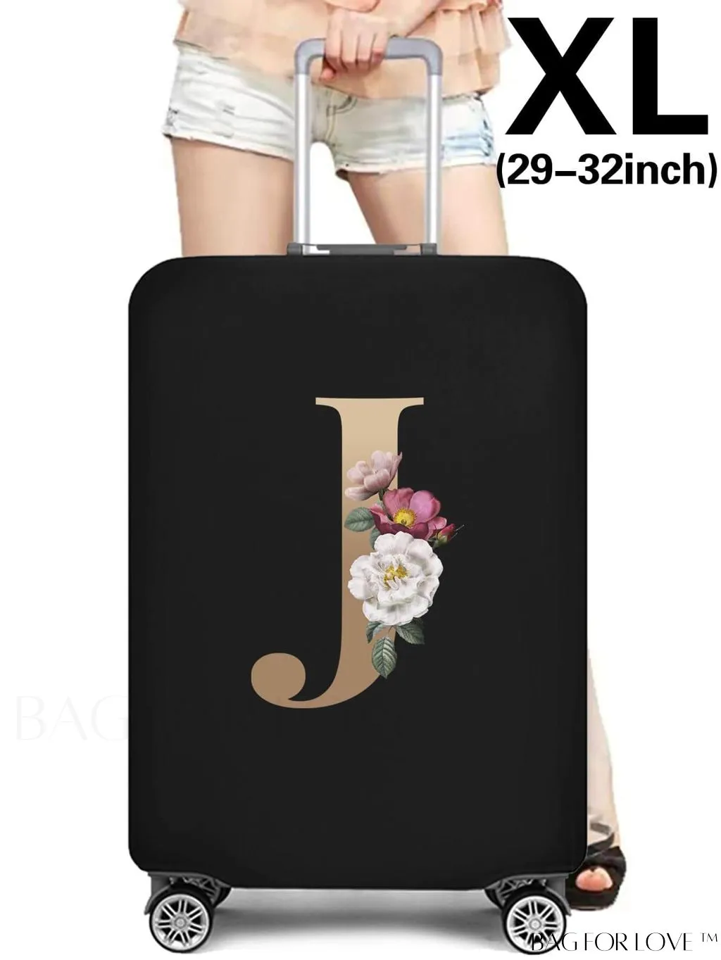 BagForLove - 29-32 Inch Suitcase Protective Cover with Elastic Dust Case and Gold Initial Name Embellishment