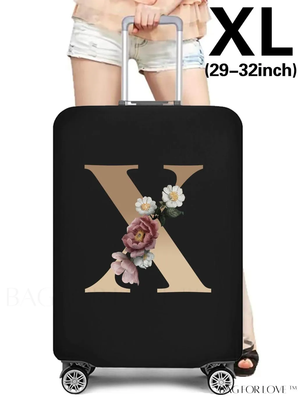 BagForLove - 29-32 Inch Suitcase Protective Cover with Elastic Dust Case and Gold Initial Name Embellishment