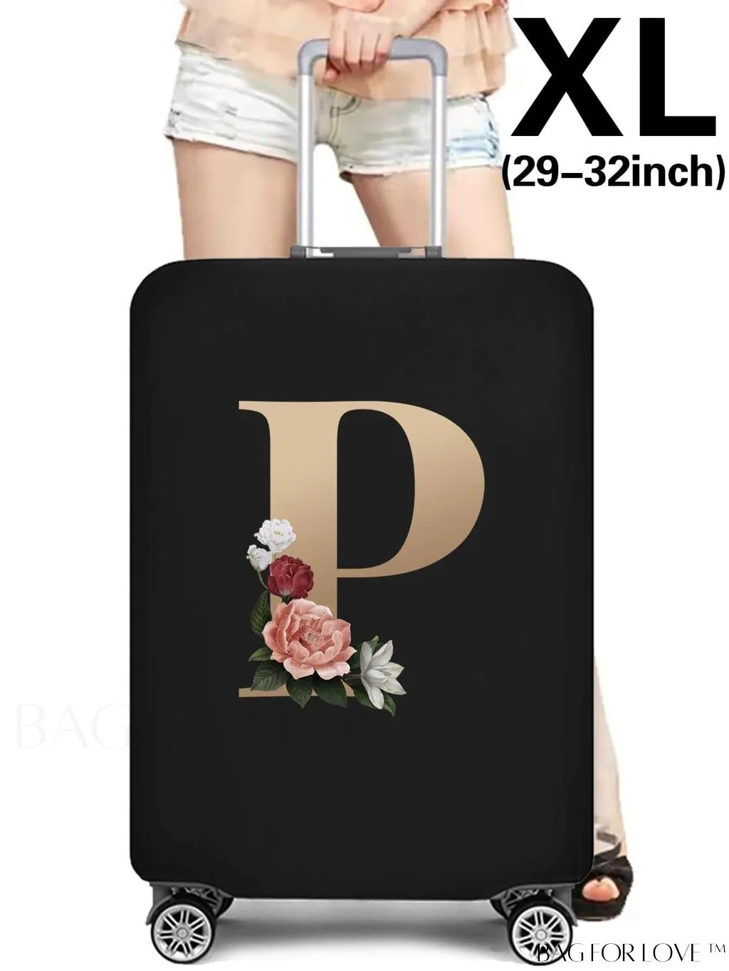 BagForLove - 29-32 Inch Suitcase Protective Cover with Elastic Dust Case and Gold Initial Name Embellishment
