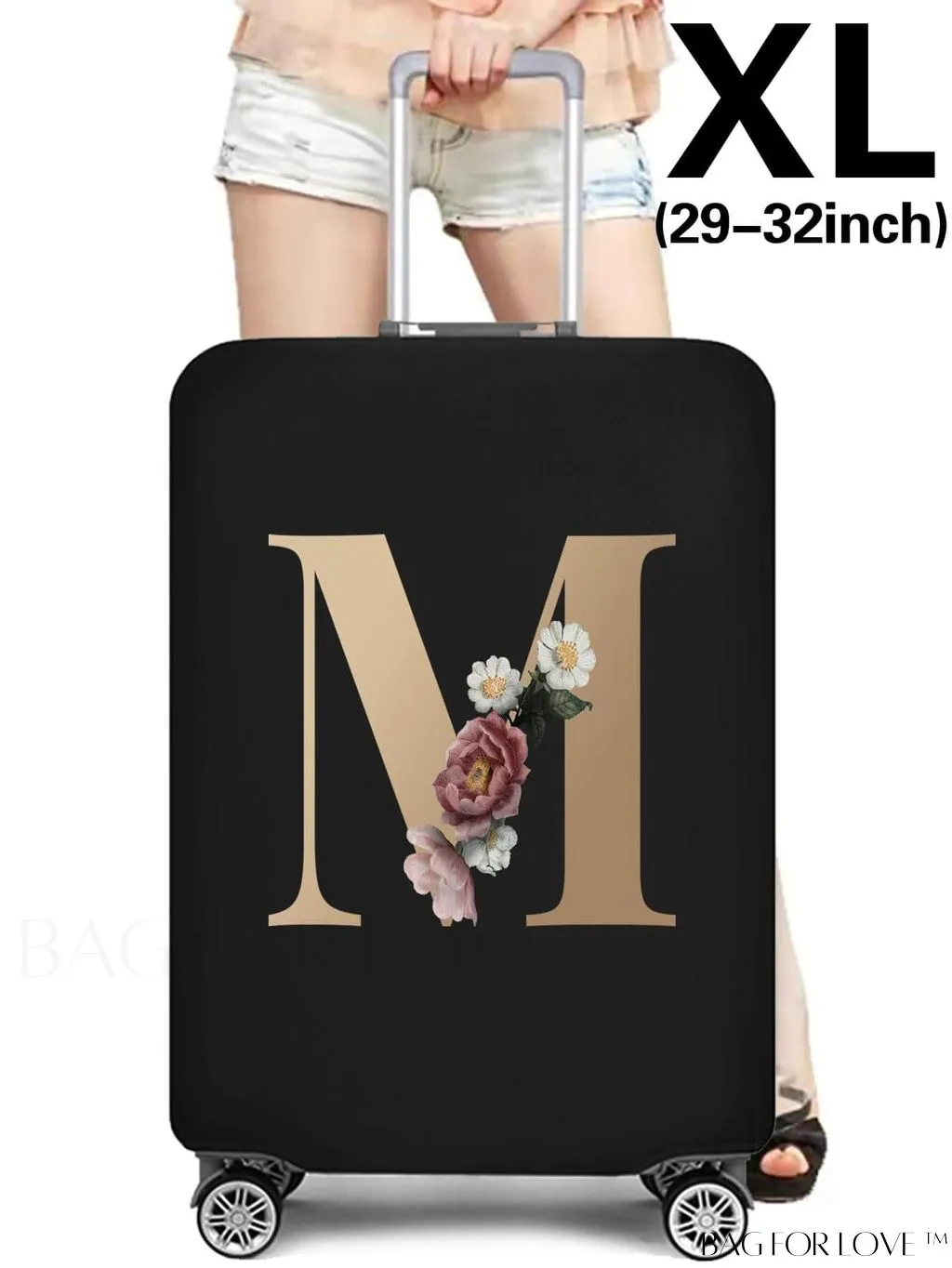 BagForLove - 29-32 Inch Suitcase Protective Cover with Elastic Dust Case and Gold Initial Name Embellishment
