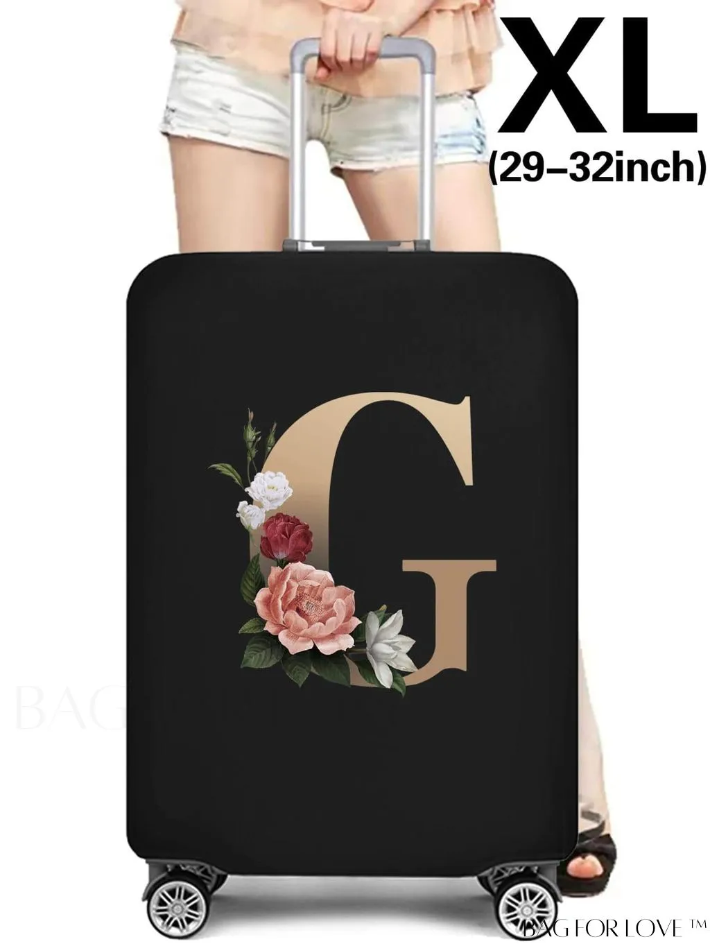 BagForLove - 29-32 Inch Suitcase Protective Cover with Elastic Dust Case and Gold Initial Name Embellishment
