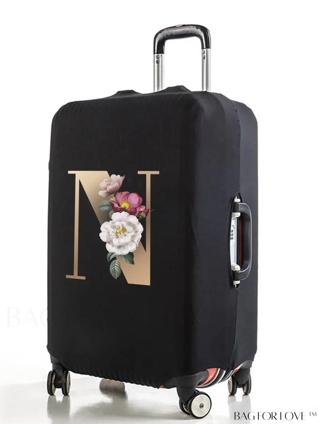 BagForLove - 29-32 Inch Suitcase Protective Cover with Elastic Dust Case and Gold Initial Name Embellishment
