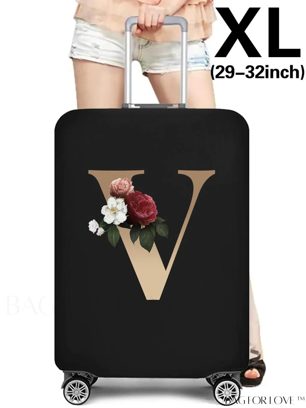 BagForLove - 29-32 Inch Suitcase Protective Cover with Elastic Dust Case and Gold Initial Name Embellishment