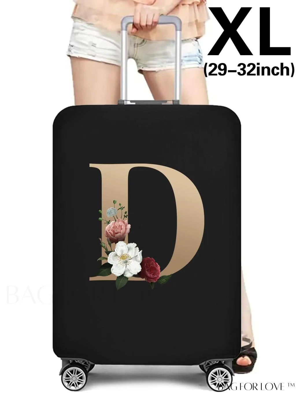 BagForLove - 29-32 Inch Suitcase Protective Cover with Elastic Dust Case and Gold Initial Name Embellishment