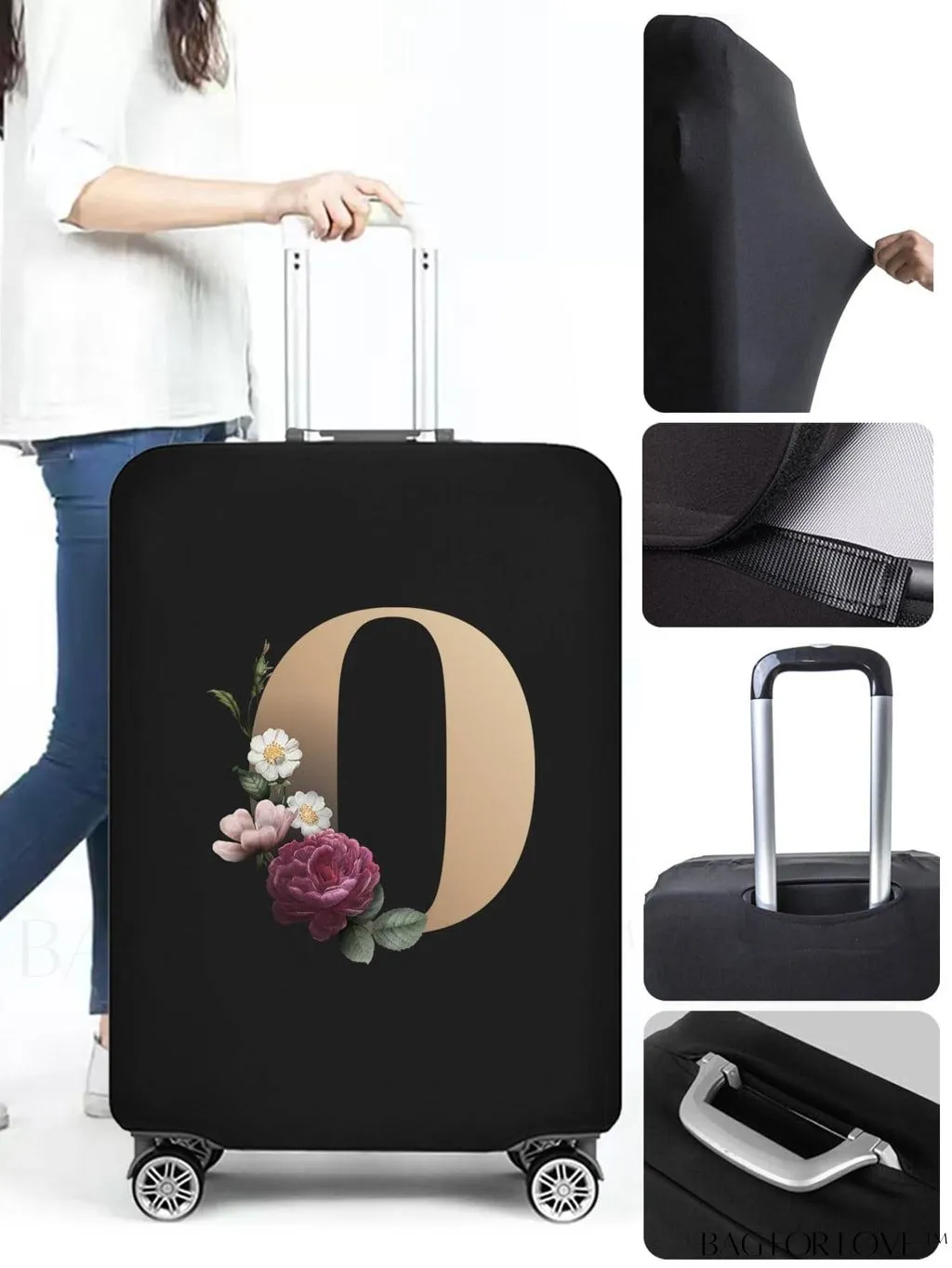 BagForLove - 29-32 Inch Suitcase Protective Cover with Elastic Dust Case and Gold Initial Name Embellishment