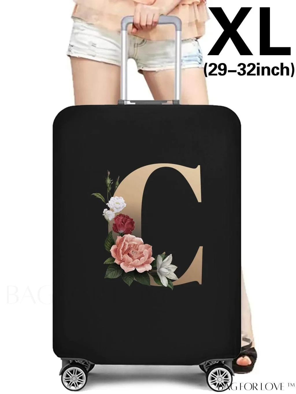 BagForLove - 29-32 Inch Suitcase Protective Cover with Elastic Dust Case and Gold Initial Name Embellishment