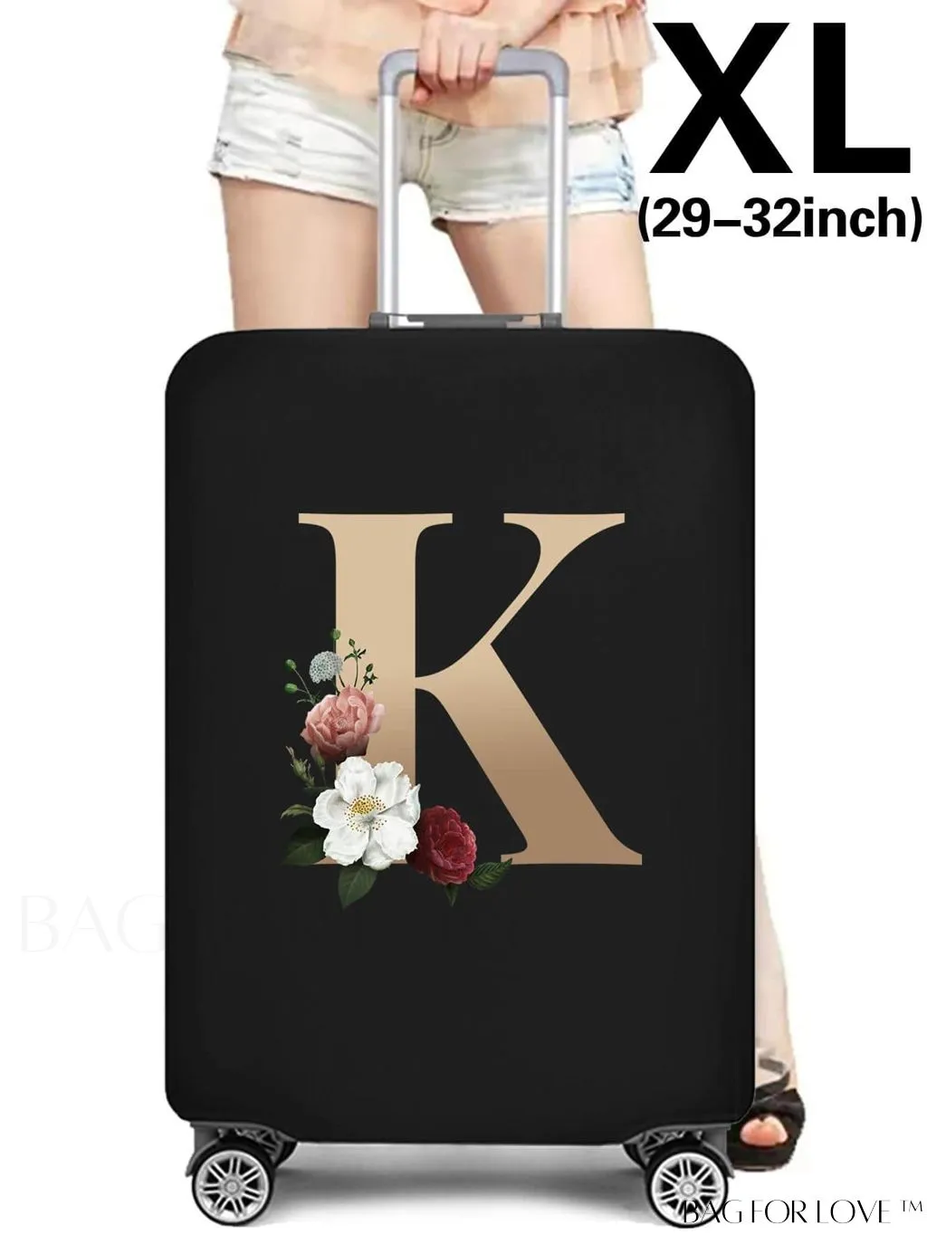 BagForLove - 29-32 Inch Suitcase Protective Cover with Elastic Dust Case and Gold Initial Name Embellishment