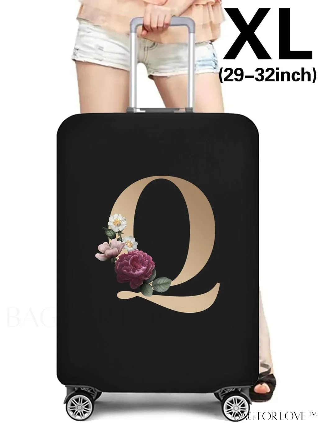 BagForLove - 29-32 Inch Suitcase Protective Cover with Elastic Dust Case and Gold Initial Name Embellishment