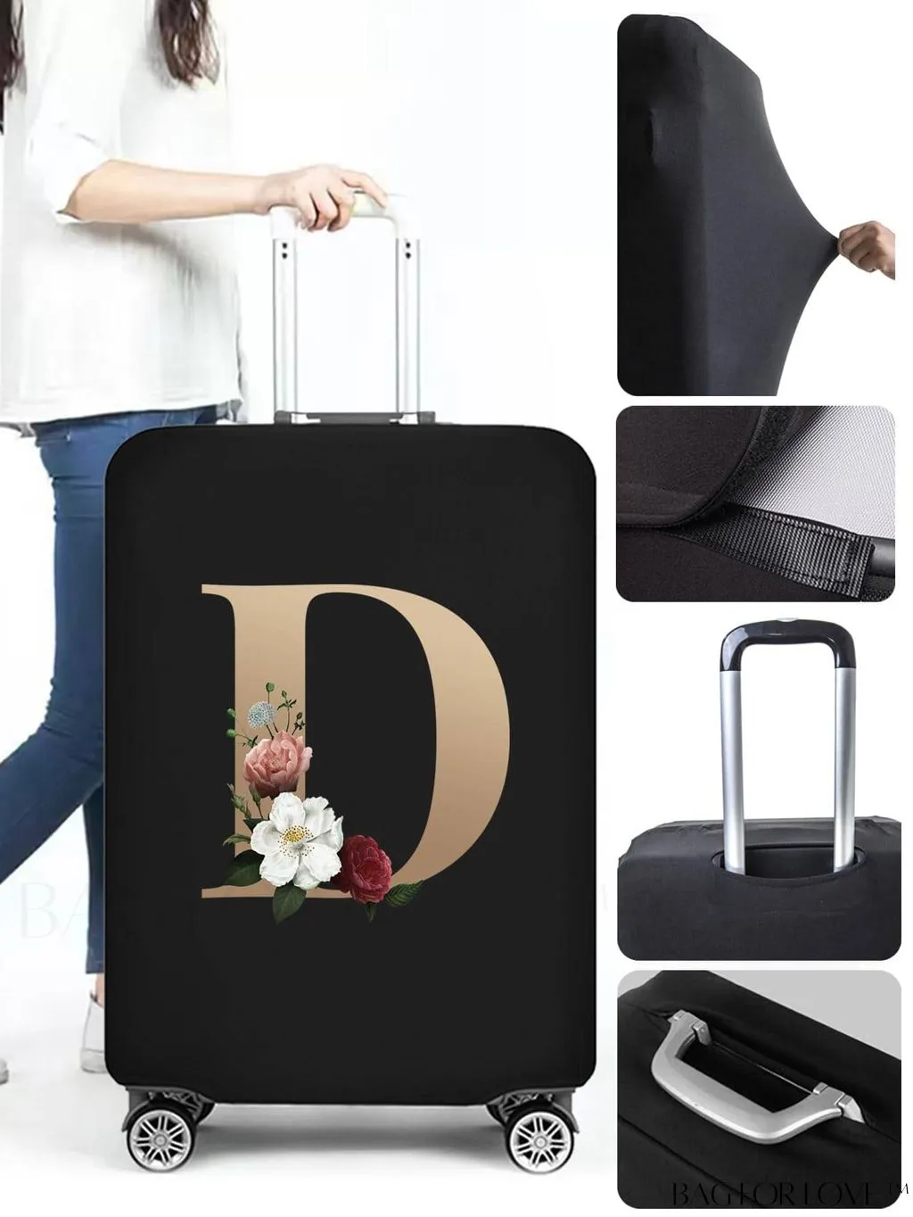 BagForLove - 29-32 Inch Suitcase Protective Cover with Elastic Dust Case and Gold Initial Name Embellishment