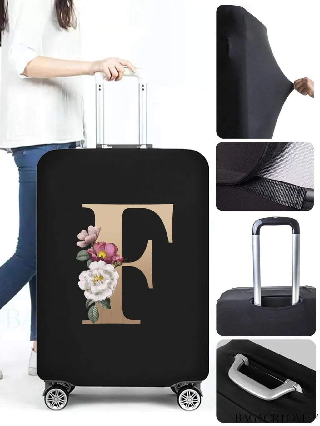 BagForLove - 29-32 Inch Suitcase Protective Cover with Elastic Dust Case and Gold Initial Name Embellishment