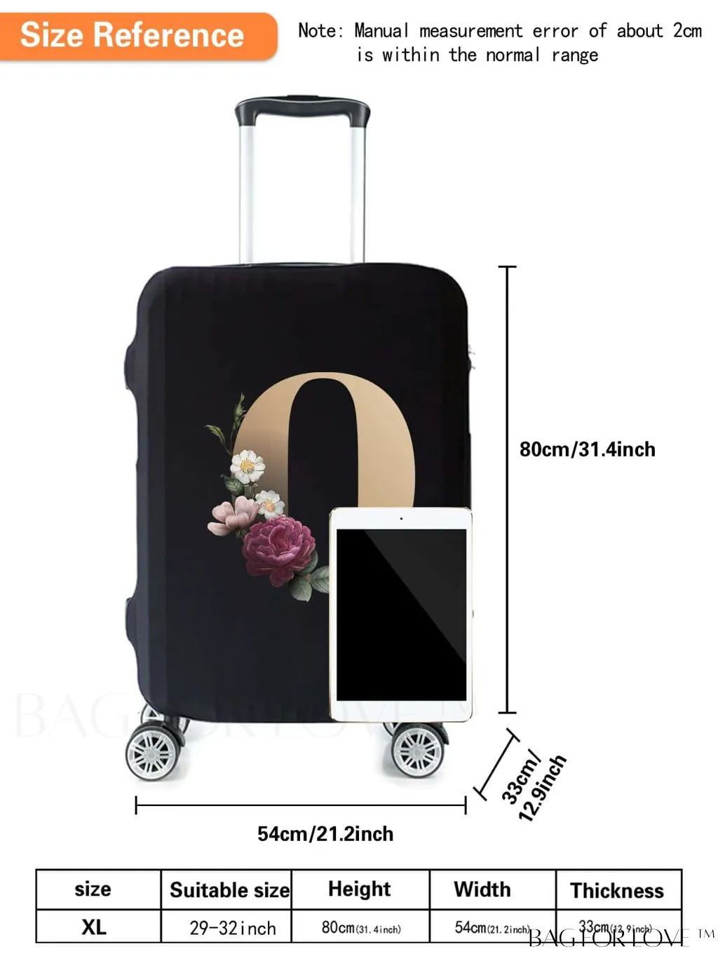 BagForLove - 29-32 Inch Suitcase Protective Cover with Elastic Dust Case and Gold Initial Name Embellishment