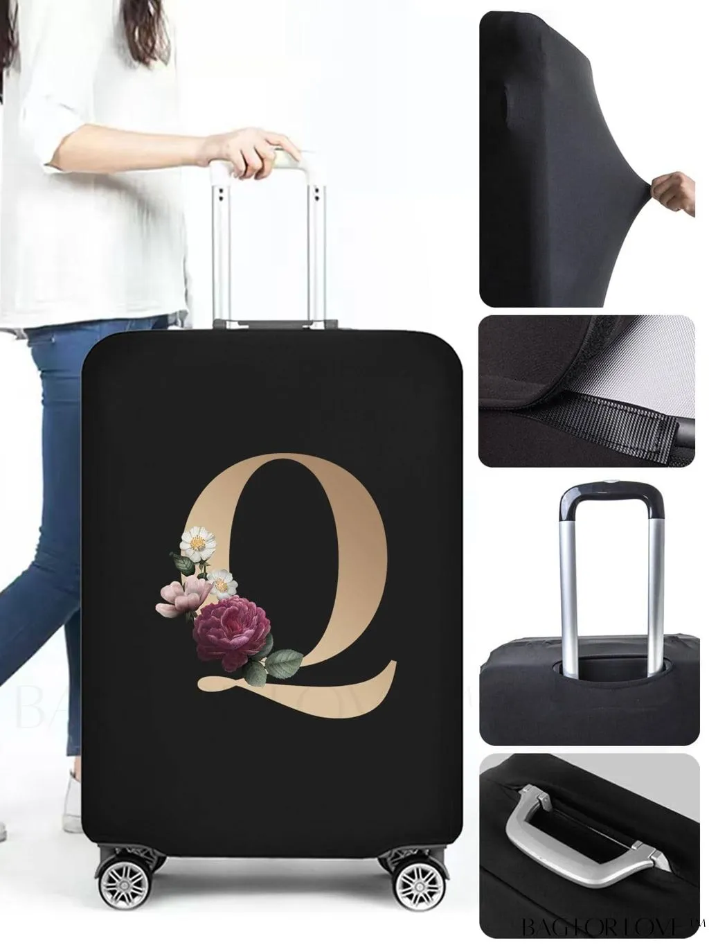 BagForLove - 29-32 Inch Suitcase Protective Cover with Elastic Dust Case and Gold Initial Name Embellishment