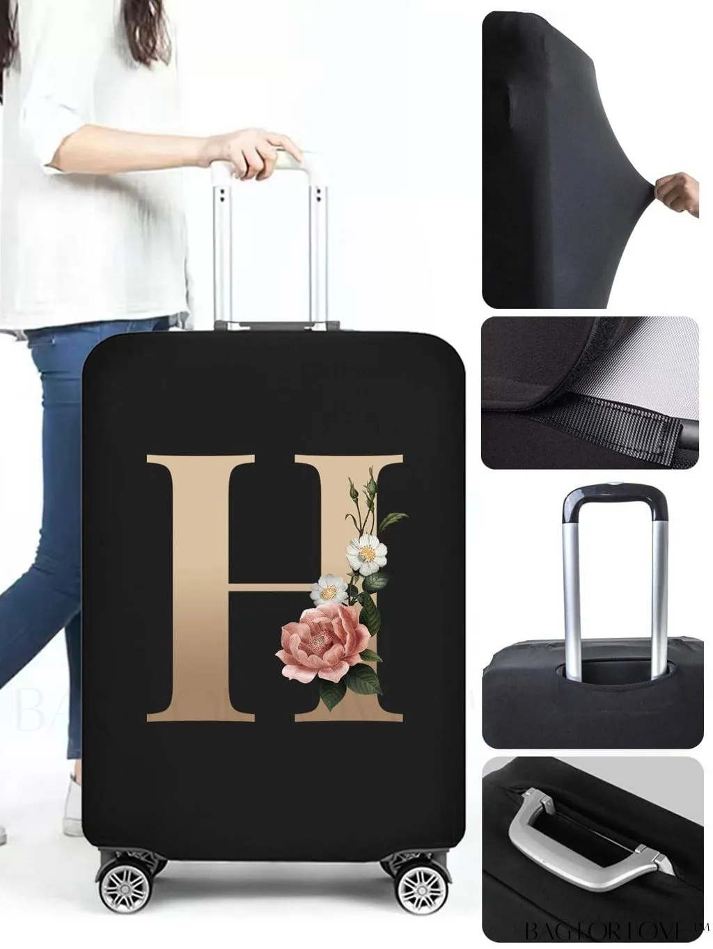 BagForLove - 29-32 Inch Suitcase Protective Cover with Initial Name A-Z - Elegant Gold Letter Design