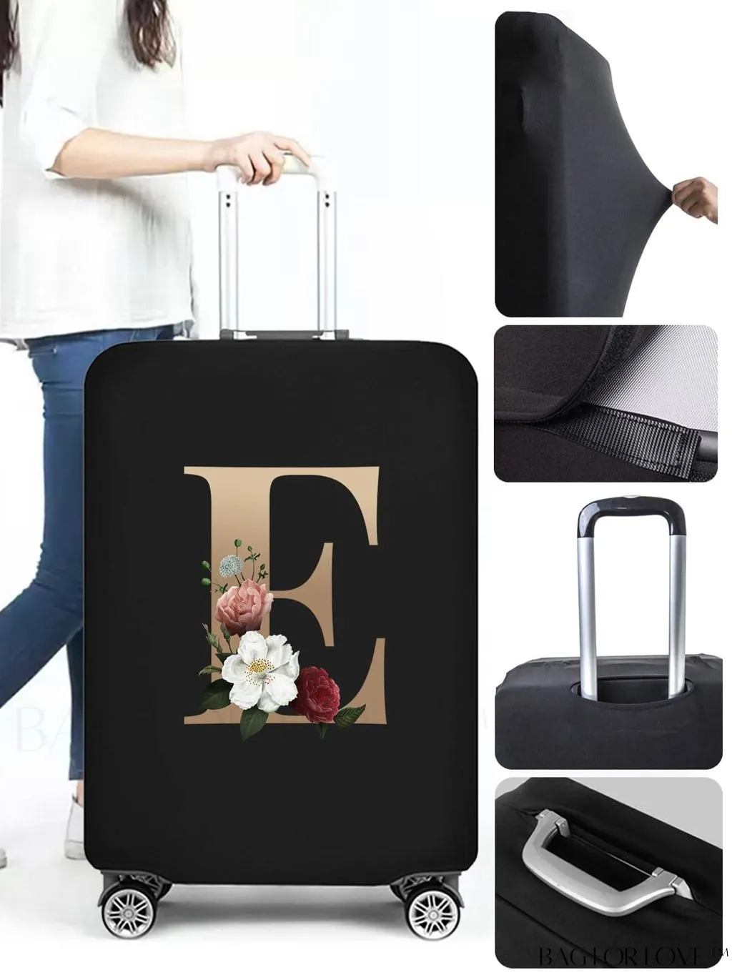 BagForLove - 29-32 Inch Suitcase Protective Cover with Initial Name A-Z - Elegant Gold Letter Design