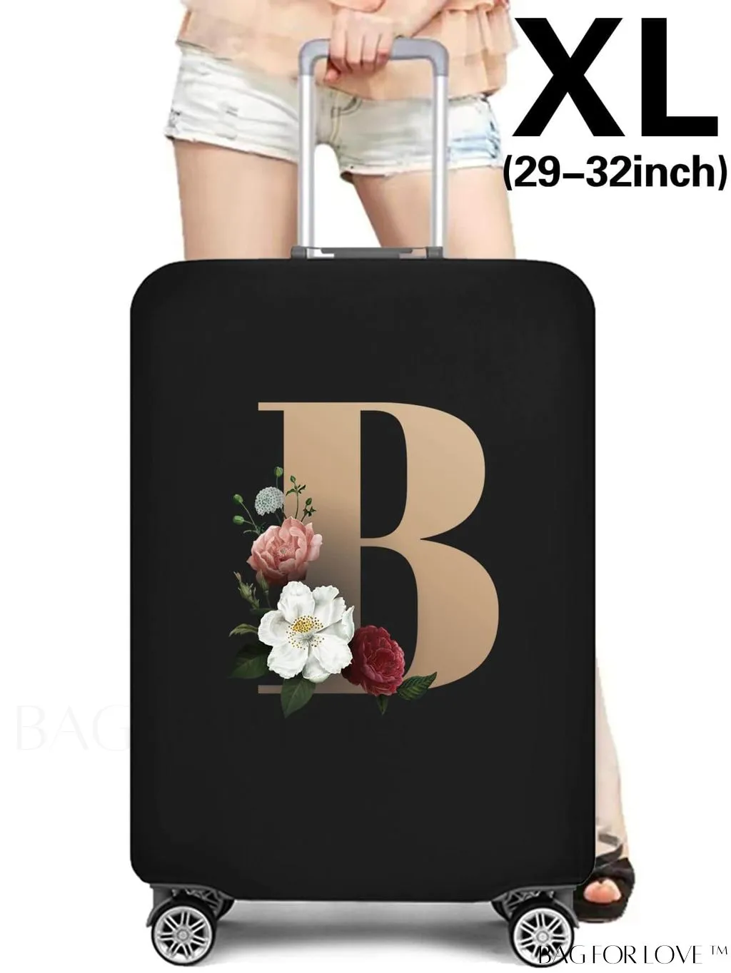 BagForLove - 29-32 Inch Suitcase Protective Cover with Initial Name A-Z - Elegant Gold Letter Design