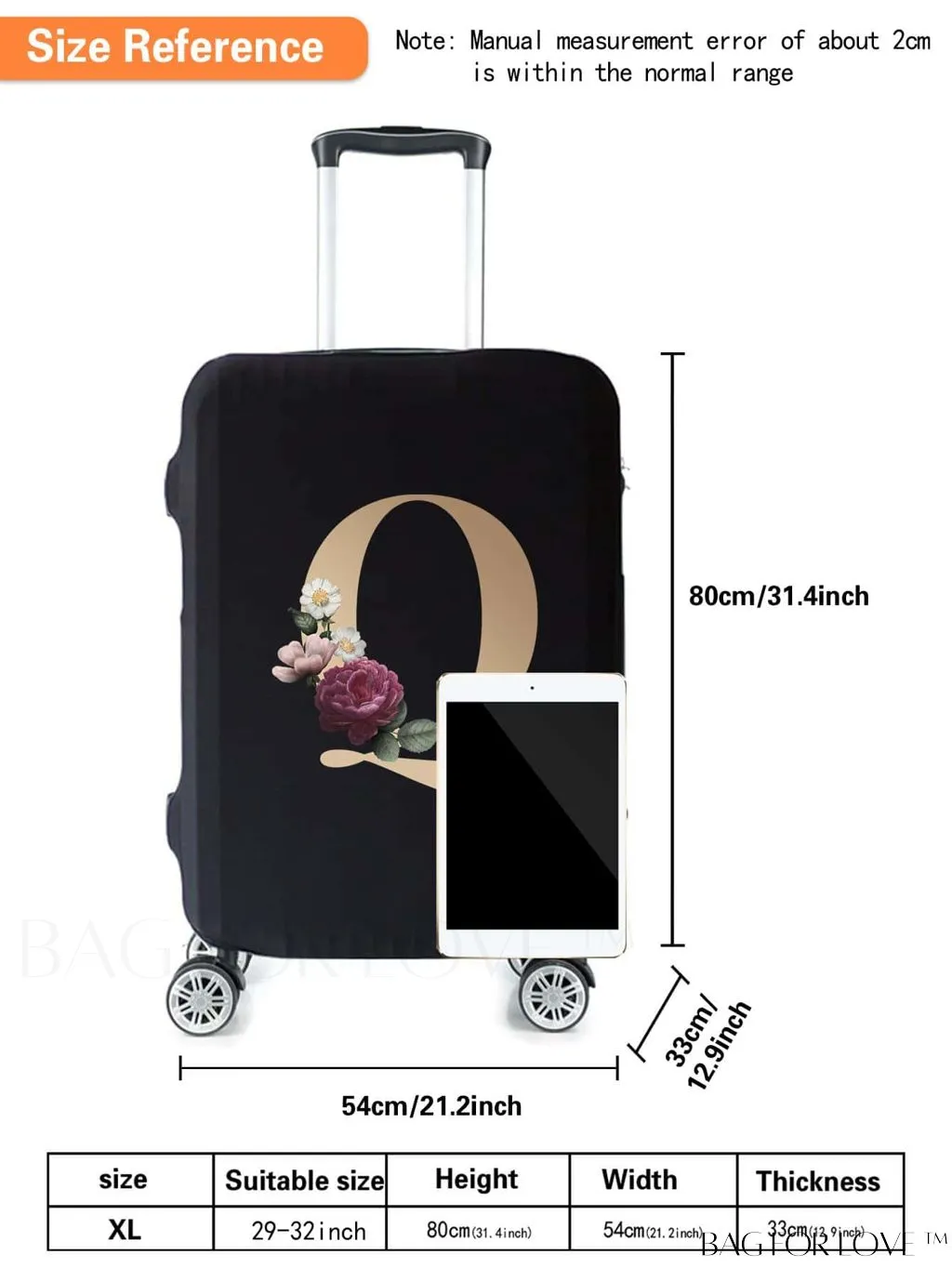 BagForLove - 29-32 Inch Suitcase Protective Cover with Initial Name A-Z - Elegant Gold Letter Design