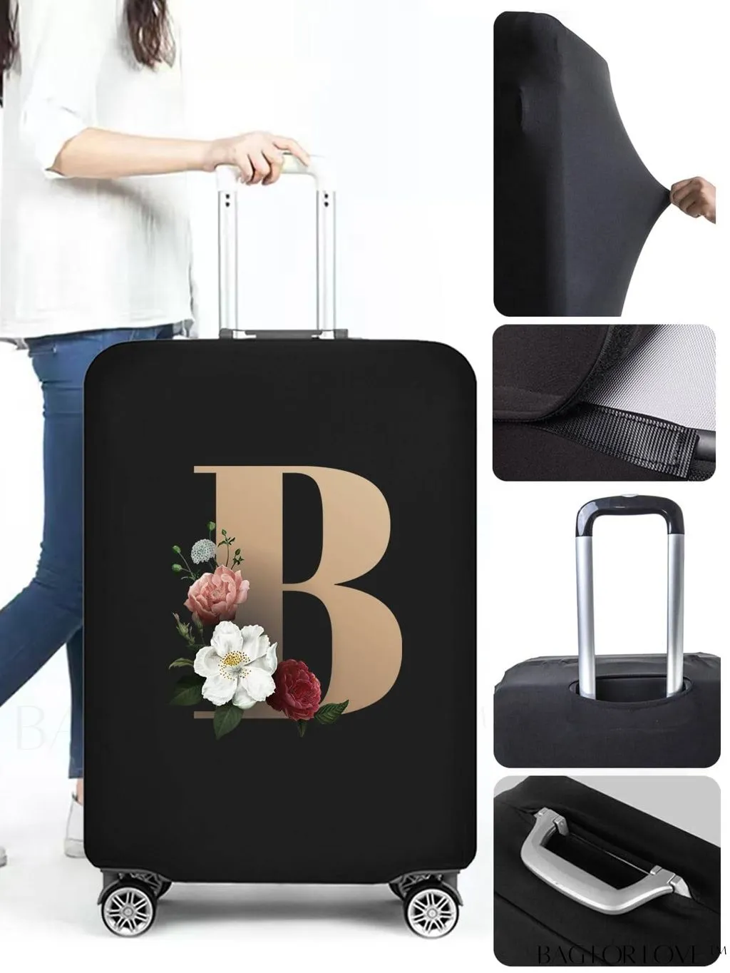 BagForLove - 29-32 Inch Suitcase Protective Cover with Initial Name A-Z - Elegant Gold Letter Design
