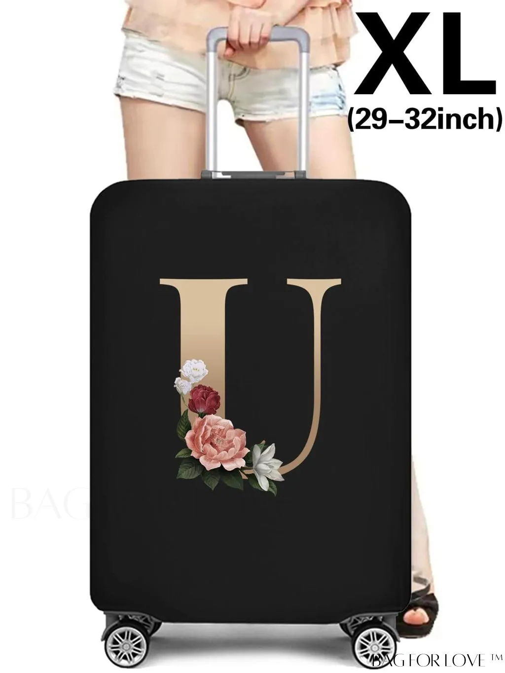 BagForLove - 29-32 Inch Suitcase Protective Cover with Initial Name A-Z - Elegant Gold Letter Design