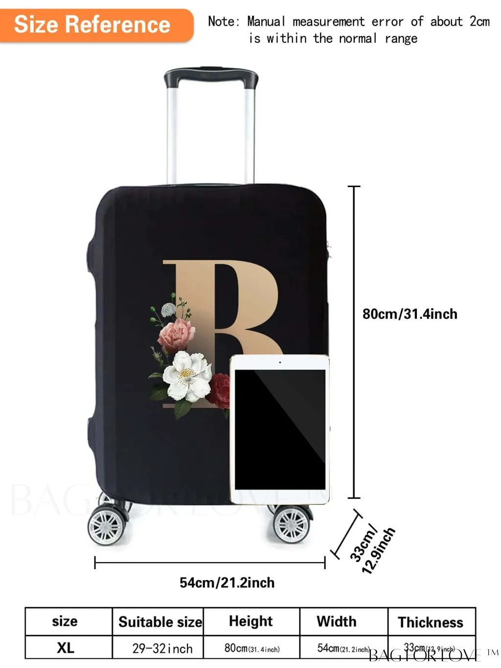 BagForLove - 29-32 Inch Suitcase Protective Cover with Initial Name A-Z - Elegant Gold Letter Design