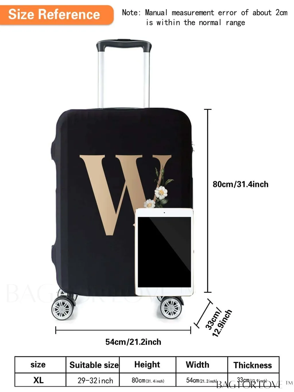 BagForLove - 29-32 Inch Suitcase Protective Cover with Initial Name A-Z - Elegant Gold Letter Design