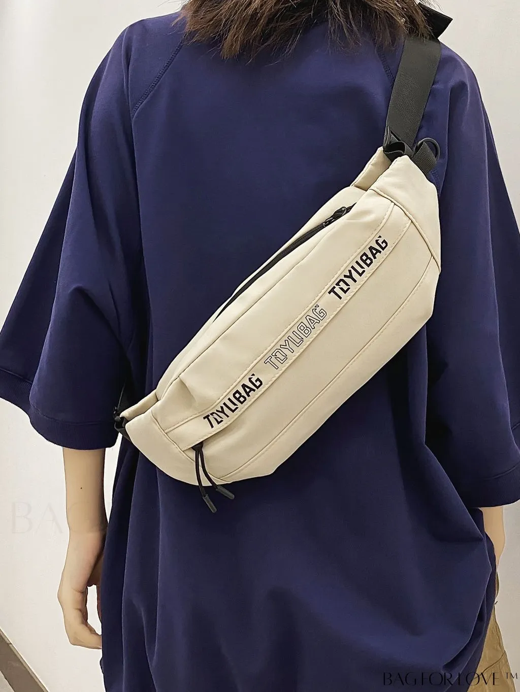 BagForLove - Fashionable Solid Color Crossbody Chest Bag with Large Capacity and Stylish Character Letter Print
