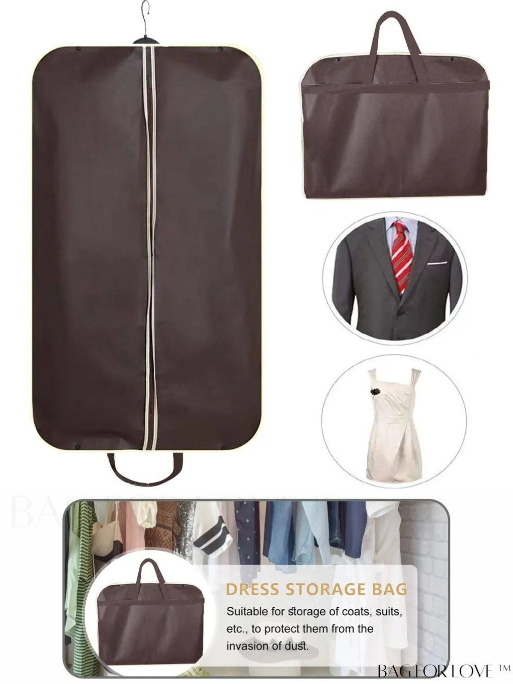BagForLove - Transparent Clothing Dust Covers - Set of 5, for Wedding Dresses, Suits, and Coats