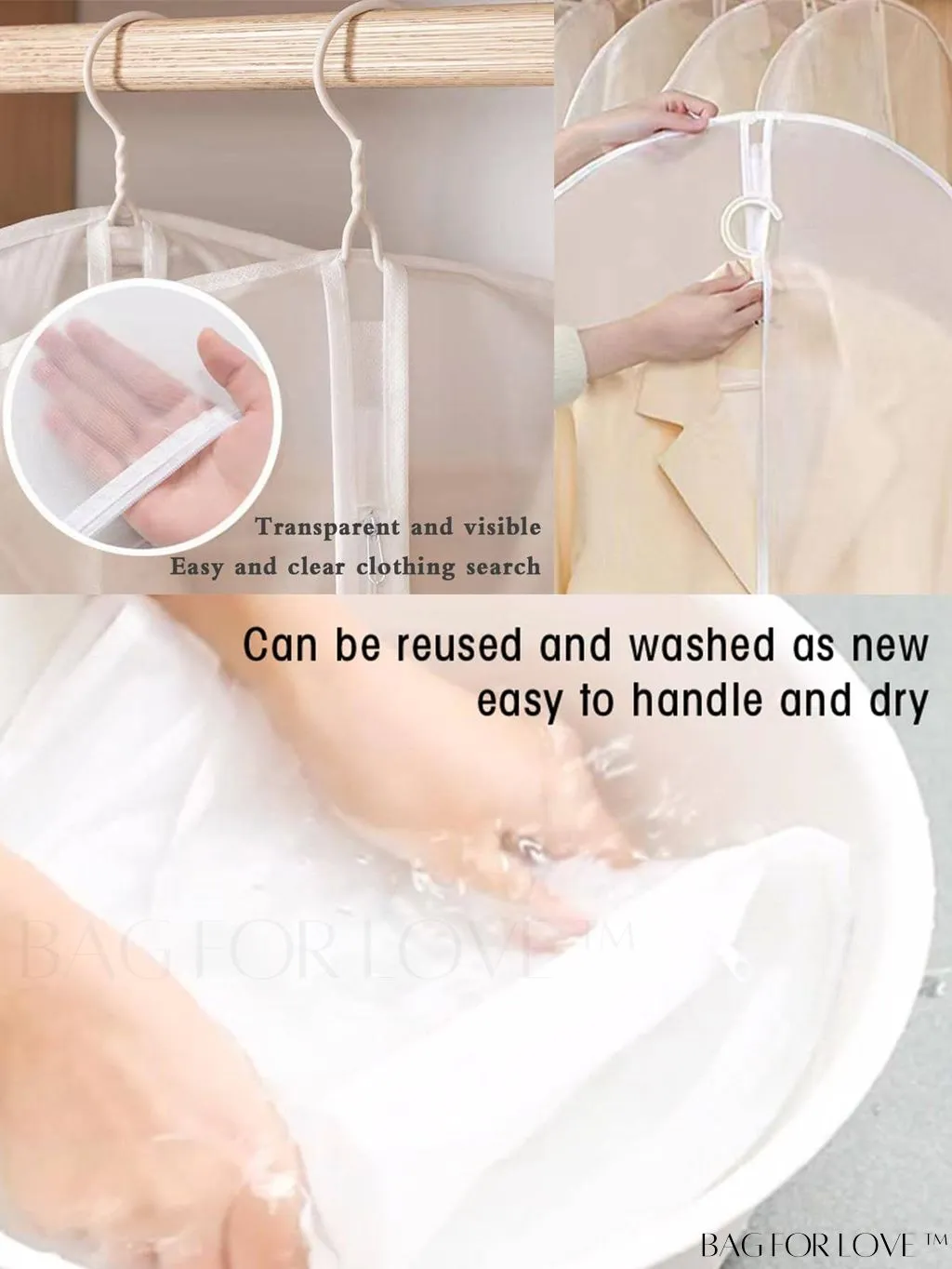 BagForLove - Transparent Clothing Dust Covers - Set of 5, for Wedding Dresses, Suits, and Coats