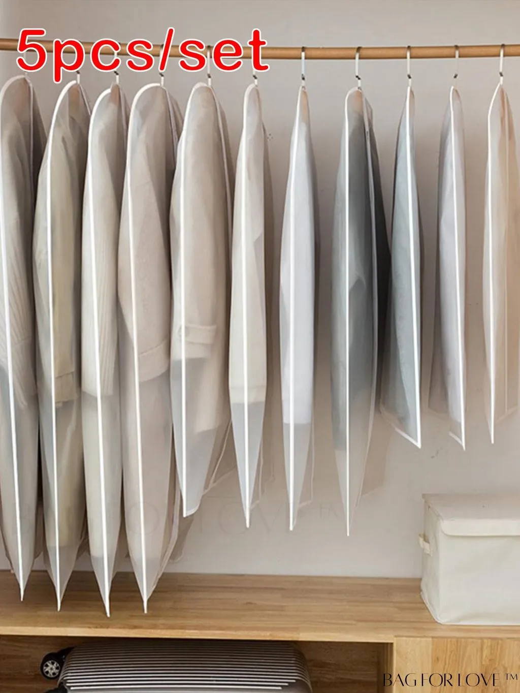 BagForLove - Transparent Clothing Dust Covers - Set of 5, for Wedding Dresses, Suits, and Coats