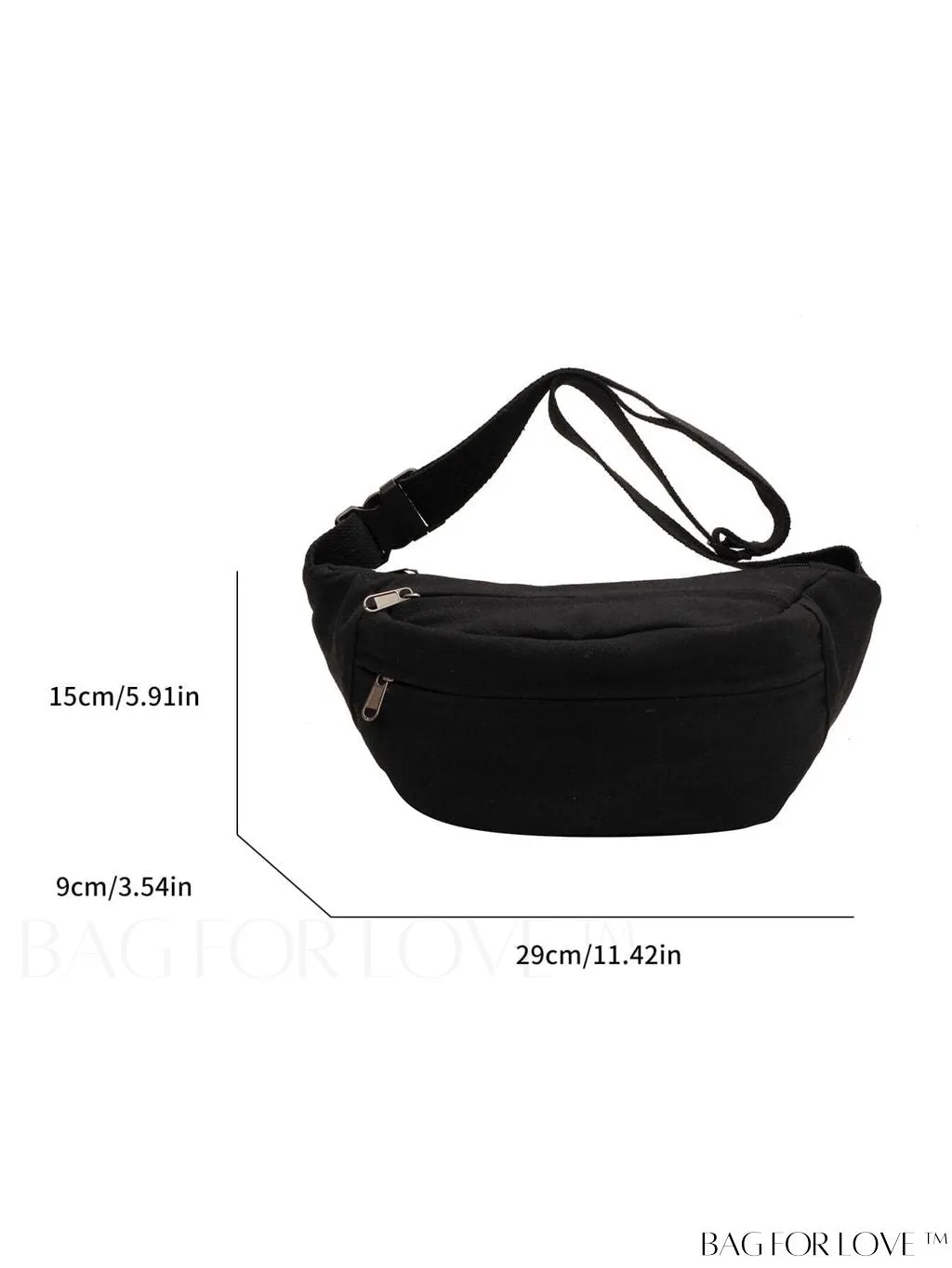 BagForLove - Unisex Medium Black Waist Bag with Minimalist Design and Zipper