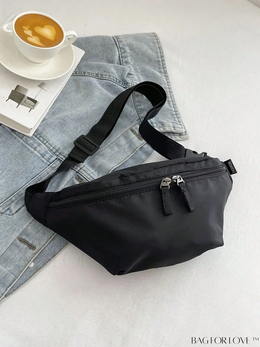 BagForLove - White Minimalist Polyester Fanny Pack with Adjustable Zipper Strap