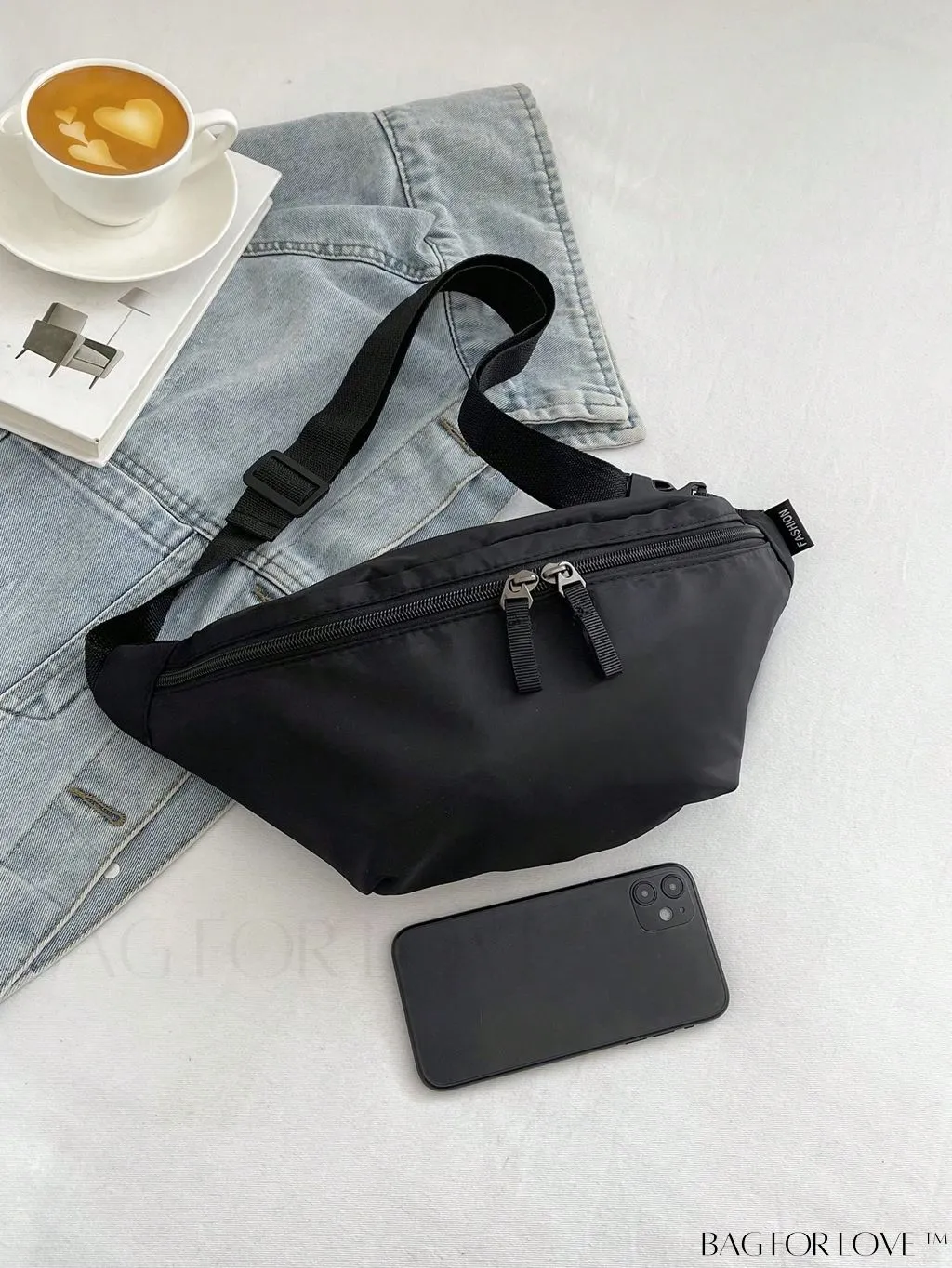 BagForLove - White Minimalist Polyester Fanny Pack with Adjustable Zipper Strap