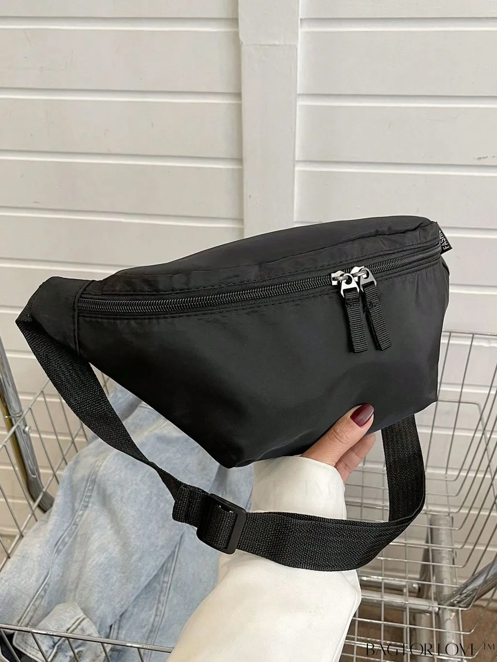 BagForLove - White Minimalist Polyester Fanny Pack with Adjustable Zipper Strap
