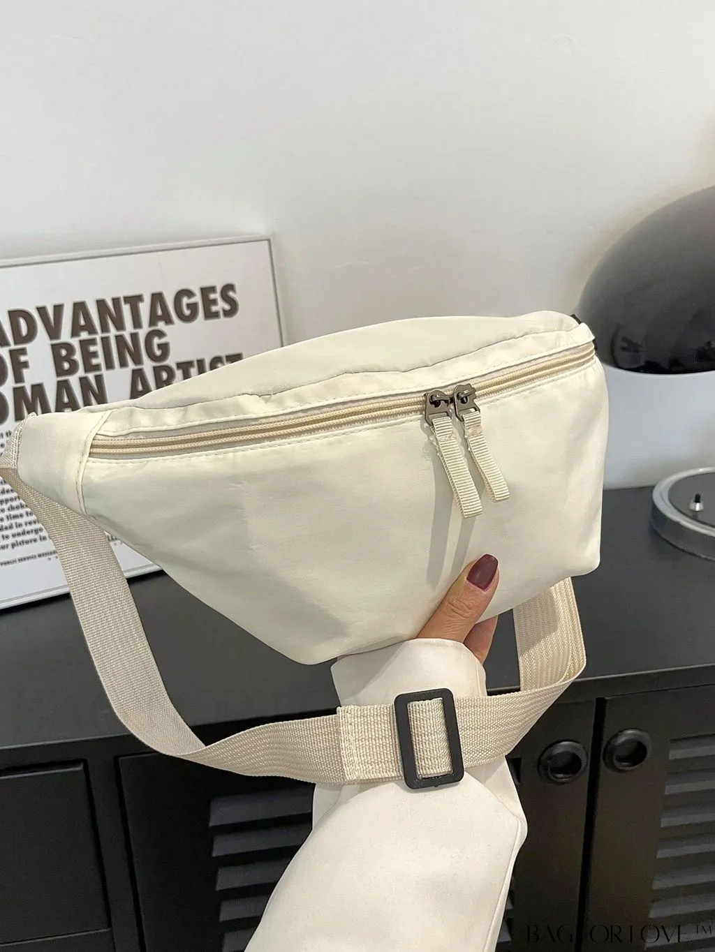 BagForLove - White Minimalist Polyester Fanny Pack with Adjustable Zipper Strap