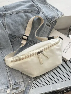 BagForLove - White Minimalist Polyester Fanny Pack with Adjustable Zipper Strap