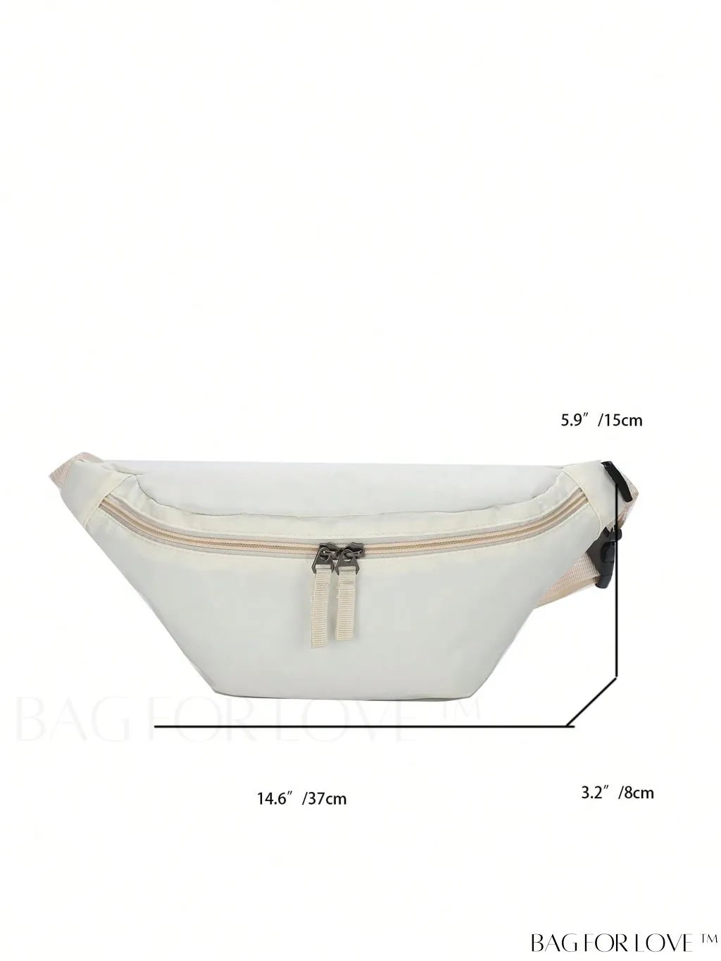 BagForLove - White Minimalist Polyester Fanny Pack with Adjustable Zipper Strap