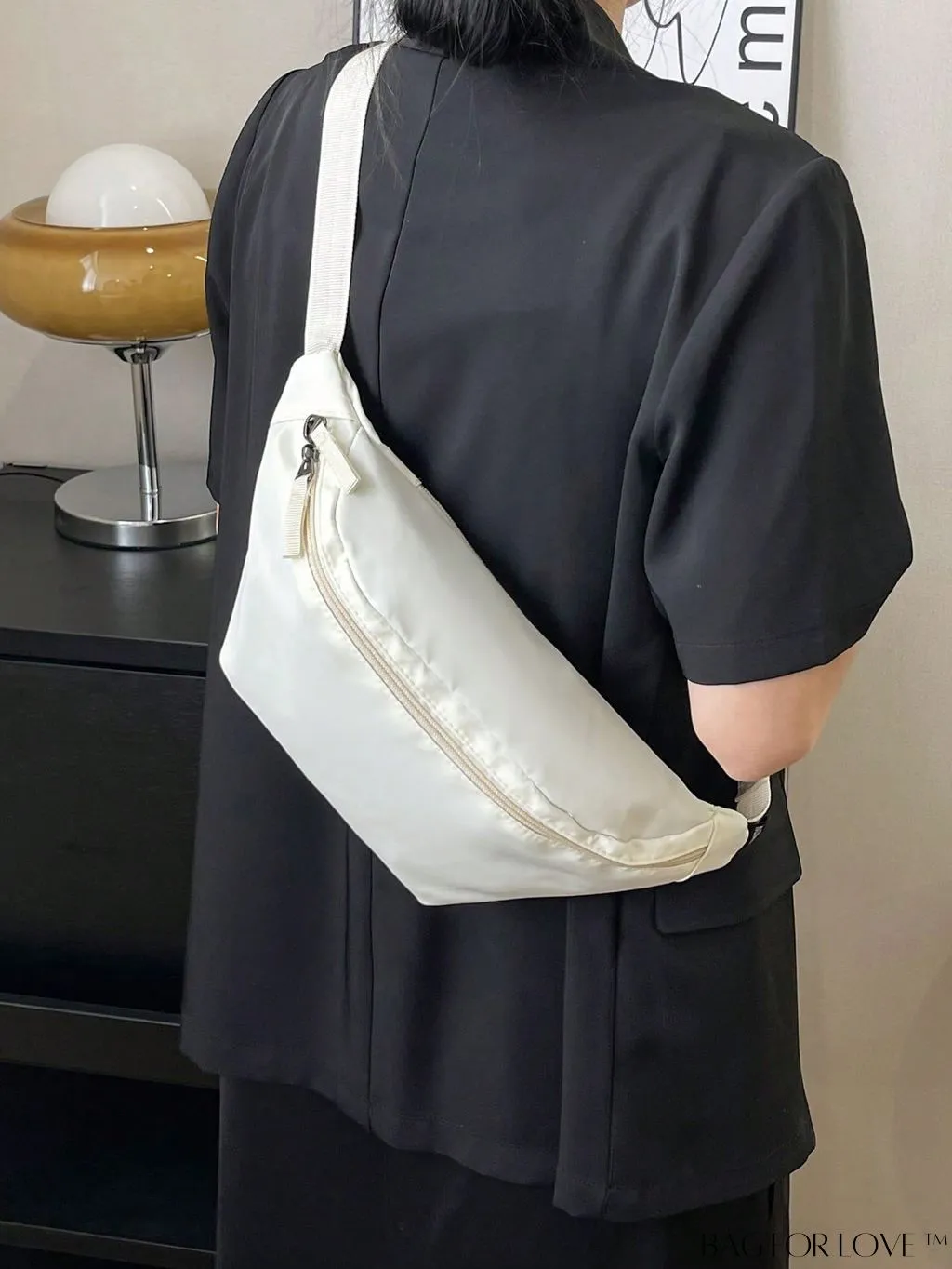 BagForLove - White Minimalist Polyester Fanny Pack with Adjustable Zipper Strap