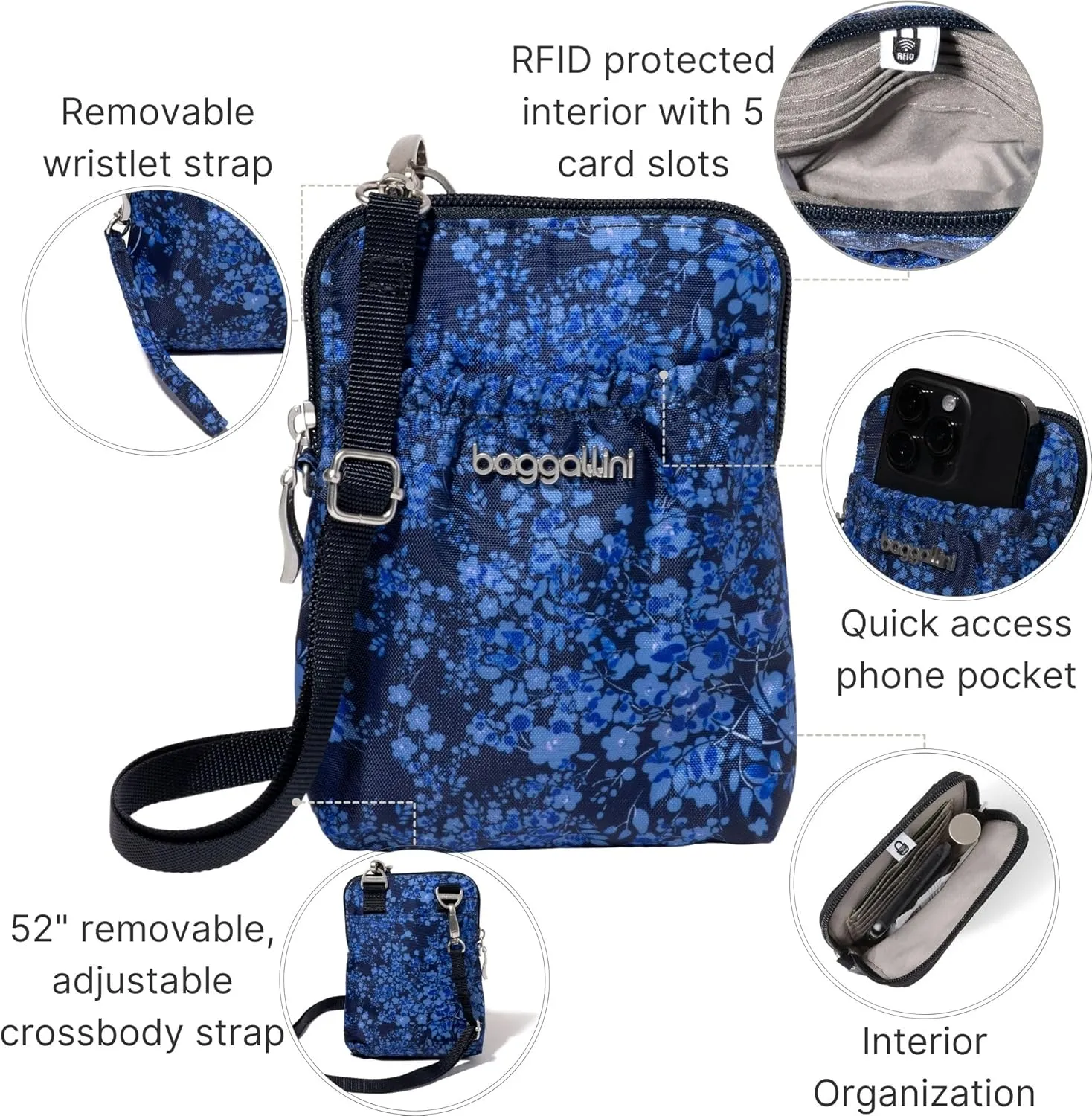 Baggallini Bryant Pouch Small Crossbody Bag for Women - Phone Purse with Crossbody Strap - Lightweight Crossbody Pouch