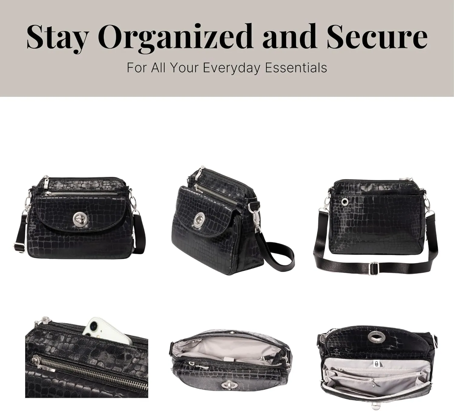 Baggallini Calais Crossbody Bags for Women 9.5"x7" Travel Handbag Purse w/RFID Front Wallet Lightweight Water-Resistant