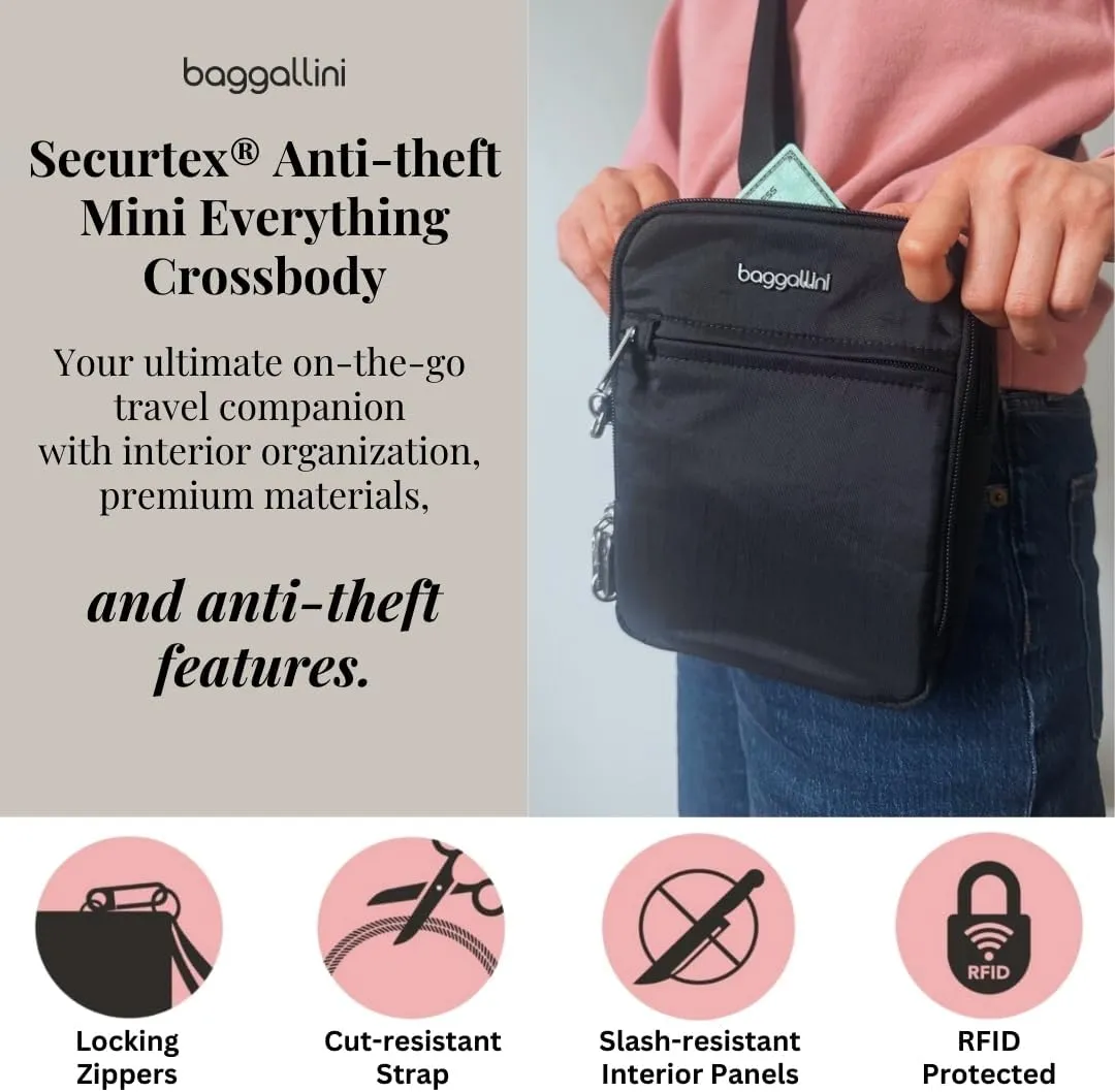 Baggallini Securtex® Anti-theft Mini Everything Crossbody Bag, 6.3"x8.25" Rfid, Locking Zippers & Cut-resistant Strap