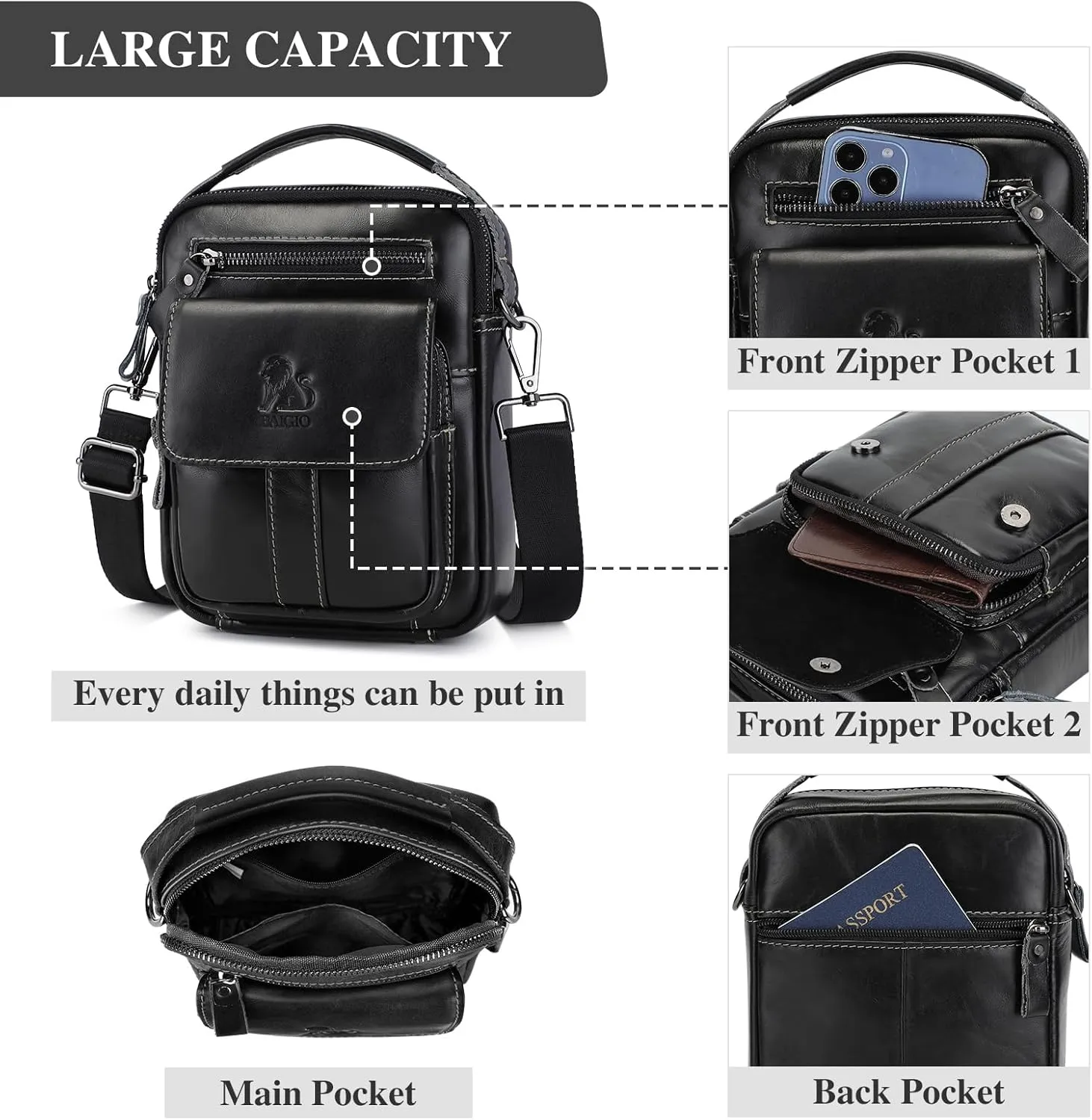 BAIGIO Genuine Leather Small Messenger Bag for Men Crossbody Shoulder Bag for Ipad MIni Handbag Man Purse for Daily Business