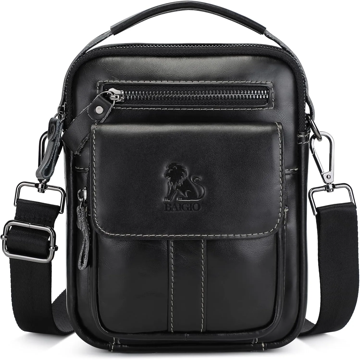 BAIGIO Genuine Leather Small Messenger Bag for Men Crossbody Shoulder Bag for Ipad MIni Handbag Man Purse for Daily Business