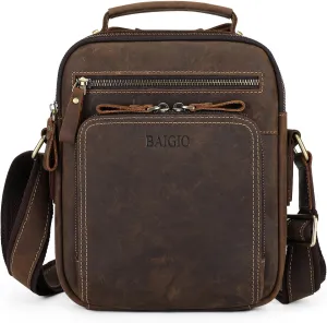 BAIGIO Small Leather Messenger Bag for Men Shoulder Bag Crossbody Vintage Handbag Man Purse for Ipad Travel Bussiness